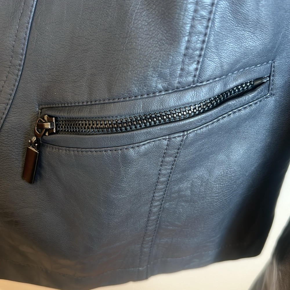 Alfani Blue/Grey Faux Leather Jacket - Picture 4 of 5